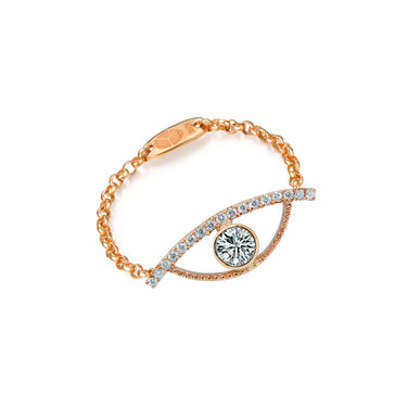 Large Celestial Eye 0.28ct White Diamond Chain Ring, 18k Rose Gold
