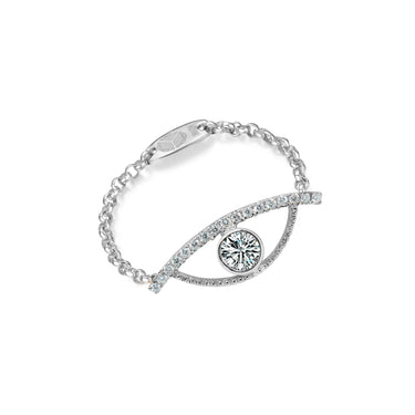 Large Celestial Eye 0.28ct White Diamond Chain Ring, 18k White Gold