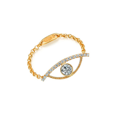 Large Celestial Eye 0.28ct White Diamond Chain Ring, 18k Yellow Gold