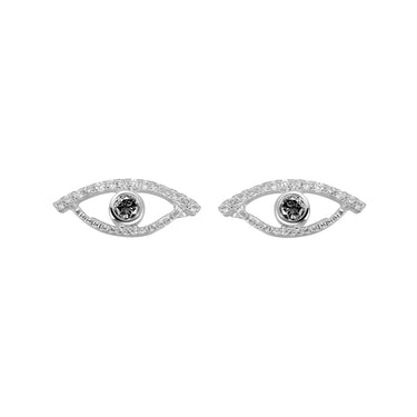 Celestial Eye Diamond Trim White Gold Ear Studs, Black Diamond