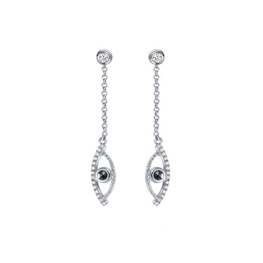 Celestial Eye Diamond Trim White Gold Earrings, Black Diamond