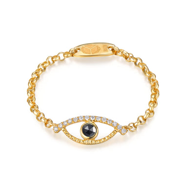 Celestial Eye Diamond Trim Yellow Gold Chain Ring, Black Diamond