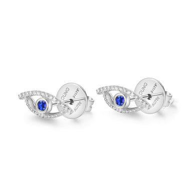 Celestial Eye Diamond Trim White Gold Ear Studs, Blue Sapphire