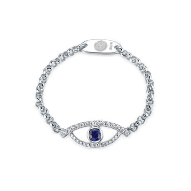 Celestial Eye Diamond Trim White Gold Chain Ring, Blue Sapphire