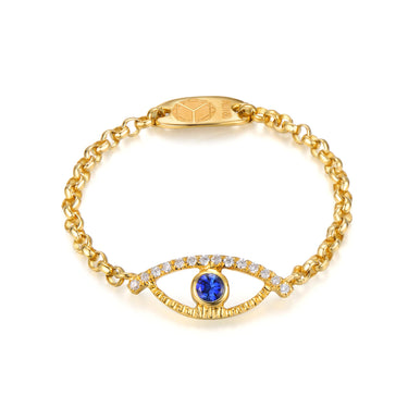 Celestial Eye Diamond Trim Yellow Gold Chain Ring, Blue Sapphire