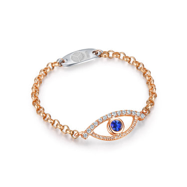 Celestial Eye Diamond Trim Rose Gold Chain Ring, Blue Sapphire