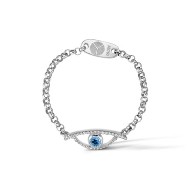 Celestial Eye Blue Topaz Sterling Silver Chain Ring, Blue Topaz