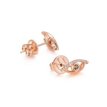 Celestial Eye Diamond Trim Rose Gold Ear Studs, Black Diamond