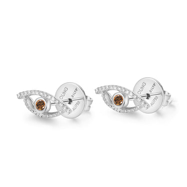 Celestial Eye Diamond Trim White Gold Ear Studs, Fancy Brown Diamond
