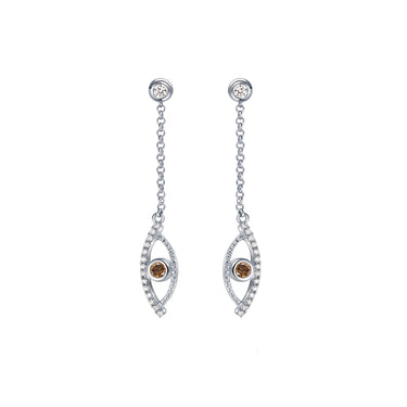 Celestial Eye Diamond Trim White Gold Earrings, Fancy Brown Diamond