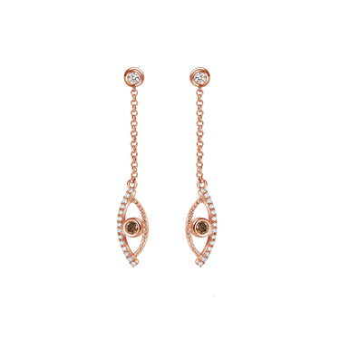 Celestial Eye Diamond Trim Rose Gold Earrings, White Diamond