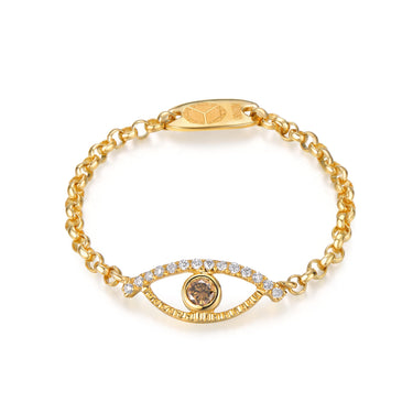 Celestial Eye Diamond Trim Yellow Gold Chain Ring, Fancy Brown Diamond