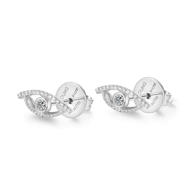 Celestial Eye Diamond Trim White Gold Ear Studs, White Diamond