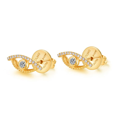 Celestial Eye Diamond Trim Yellow Gold Ear Studs, White Diamond