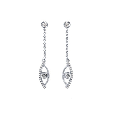 Celestial Eye Diamond Trim White Gold Earrings, White Diamond