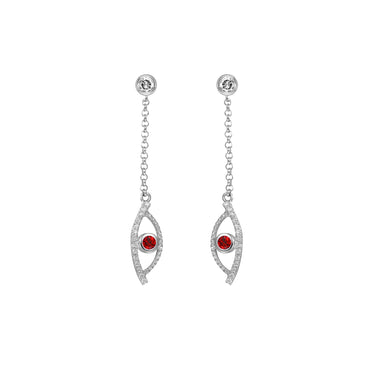 Celestial Eye Diamond Trim White Gold Earrings, Ruby