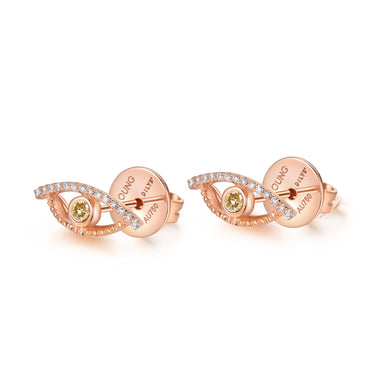 Celestial Eye Diamond Trim Rose Gold Ear Studs, Fancy Color Diamond