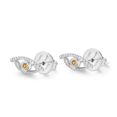 Celestial Eye Diamond Trim White Gold Ear Studs, Fancy Color Diamond