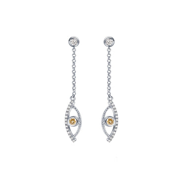 Celestial Eye Diamond Trim White Gold Earrings, Fancy Color Diamond