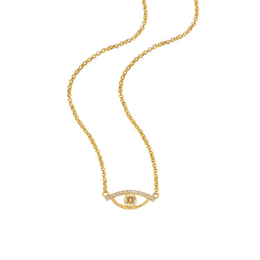 Celestial Eye Diamond Trim Yellow Gold Necklace, White Diamond