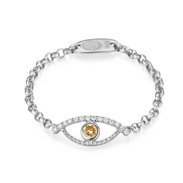 Celestial Eye Diamond Trim White Gold Chain Ring, Fancy Color Diamond