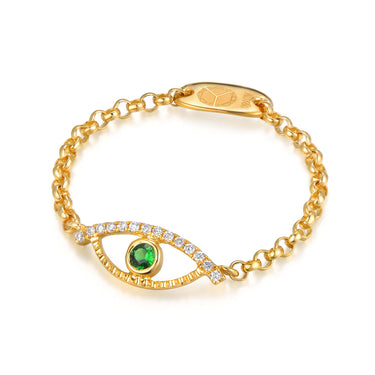 Celestial Eye Diamond Trim Yellow Gold Chain Ring, Green Garnet