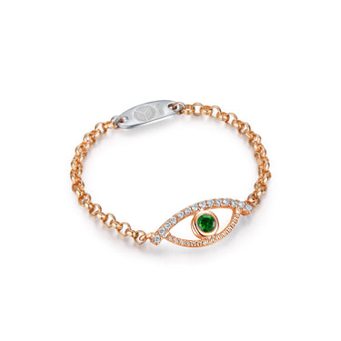 Celestial Eye Diamond Trim Rose Gold Chain Ring, Green Garnet