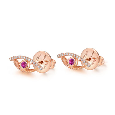 Celestial Eye Diamond Trim Rose Gold Ear Studs, Pink Sapphire