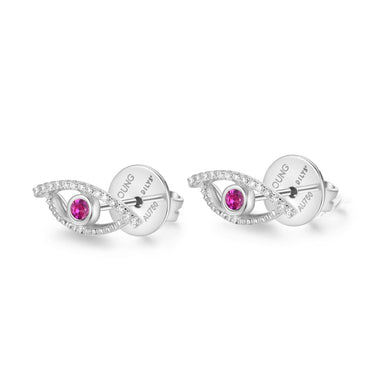 Celestial Eye Diamond Trim White Gold Ear Studs, Pink Sapphire