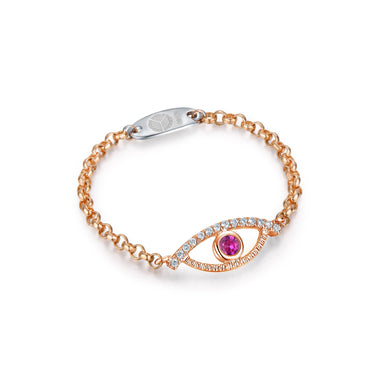 Celestial Eye Diamond Trim Rose Gold Chain Ring, Pink Sapphire