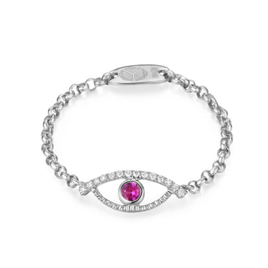 Celestial Eye Diamond Trim White Gold Chain Ring, Pink Sapphire