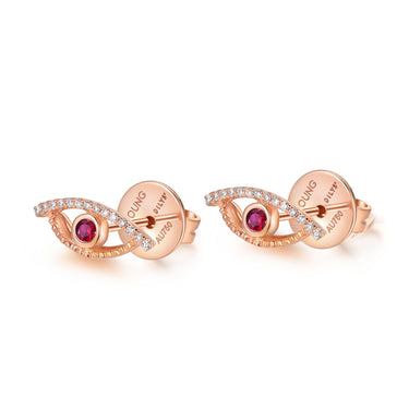 Celestial Eye Diamond Trim Rose Gold Ear Studs, Ruby