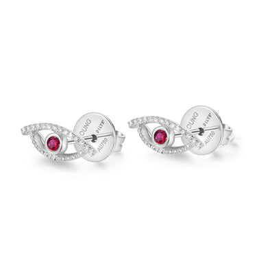 Celestial Eye Diamond Trim White Gold Ear Studs, Ruby