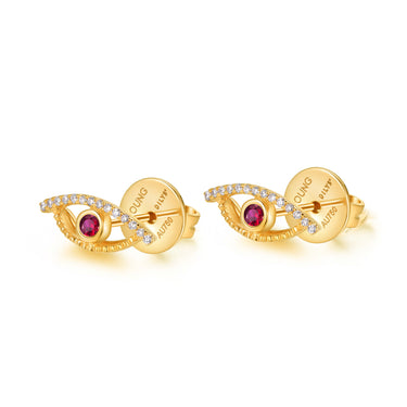 Celestial Eye Diamond Trim Yellow Gold Ear Studs, Ruby