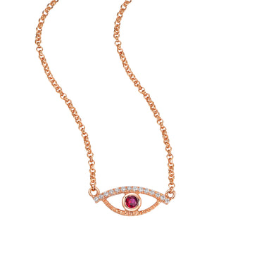 Celestial Eye Diamond Trim Rose Gold Necklace, White Diamond