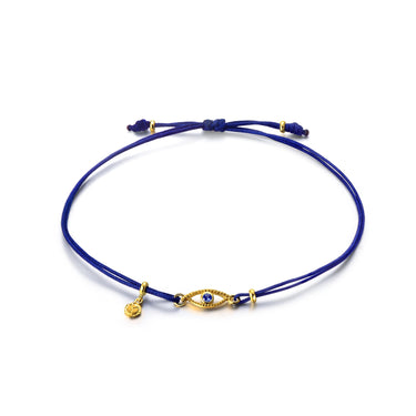 Celestial Eye Yellow Gold Threaded Bracelet, Blue Sapphire