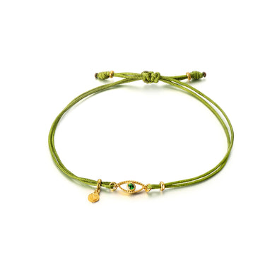 Celestial Eye Yellow Gold Threaded Bracelet, Green Garnet