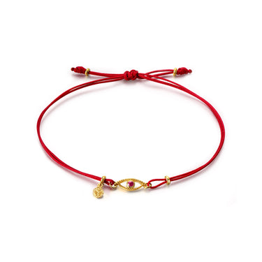 Celestial Eye Yellow Gold Threaded Bracelet, Ruby