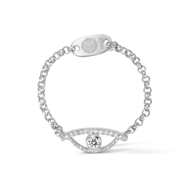 Celestial Eye Diamond Trim White Gold Chain Ring, White Diamond