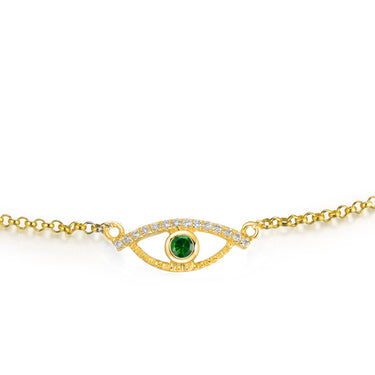 Celestial Eye Diamond Trim Yellow Gold Bracelet, Green Garnet