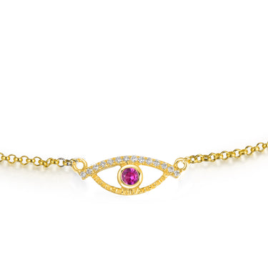 Celestial Eye Diamond Trim Yellow Gold Bracelet, Pink Sapphire